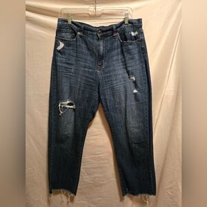 Uniqlo Boyfriend Straight High-rise Distressed Jeans 32" Waist Blue
